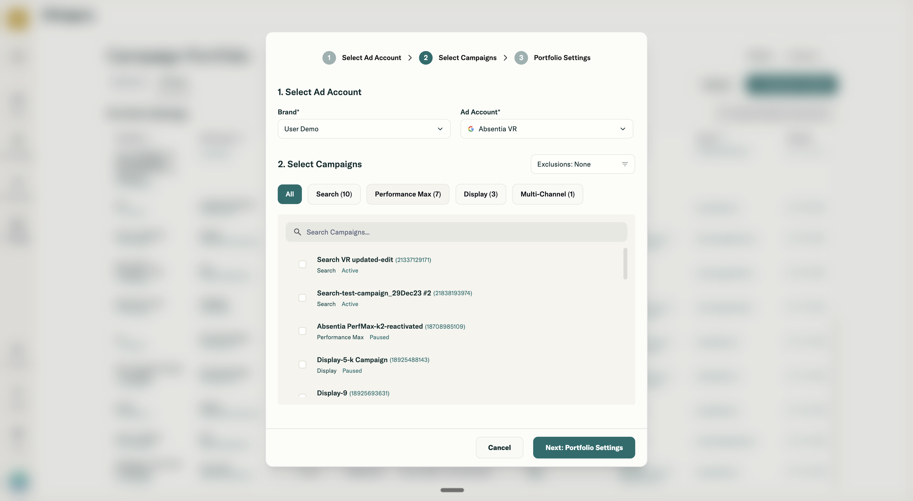 Step 2: Select Campaigns