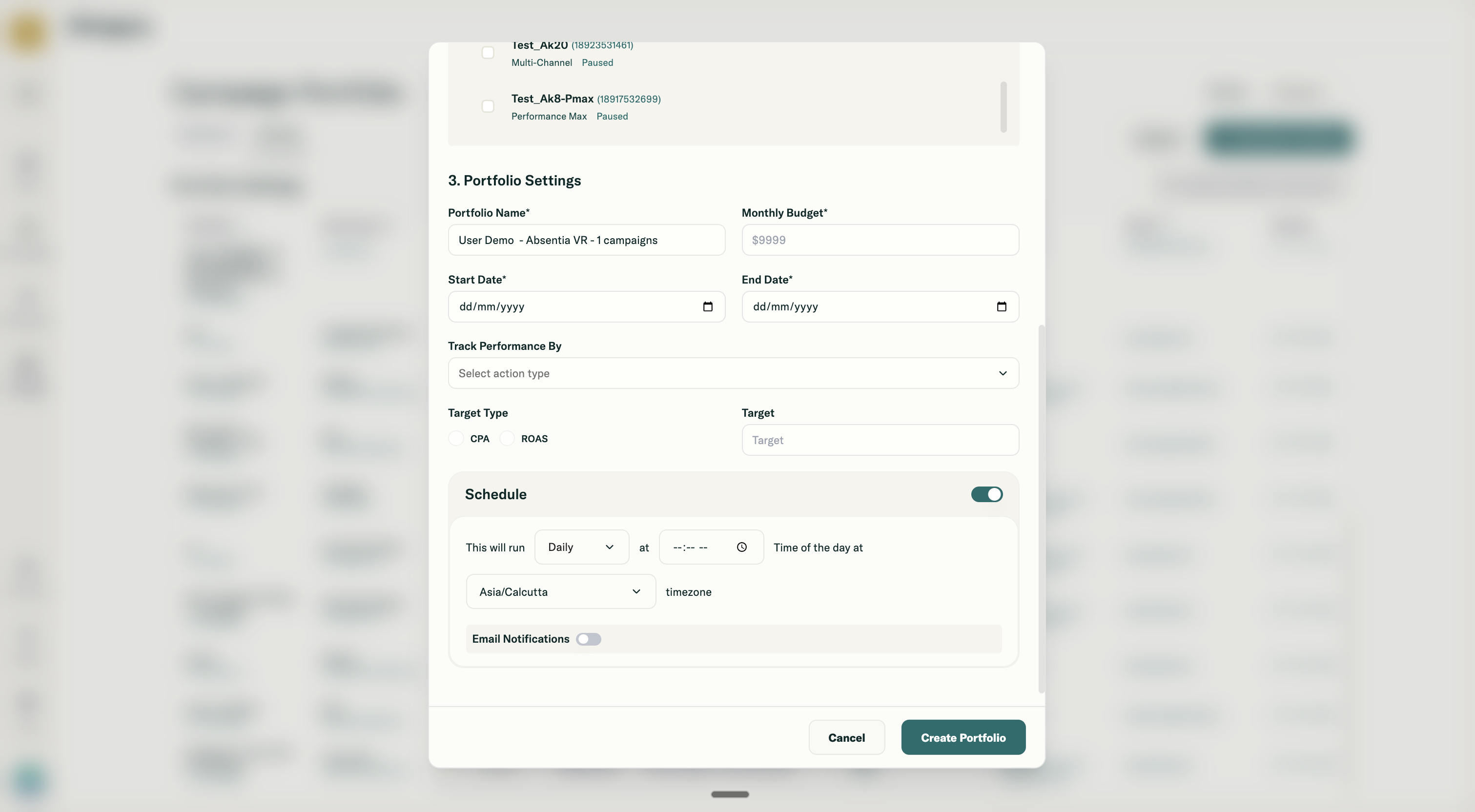 Step 3: Configure Portfolio Settings