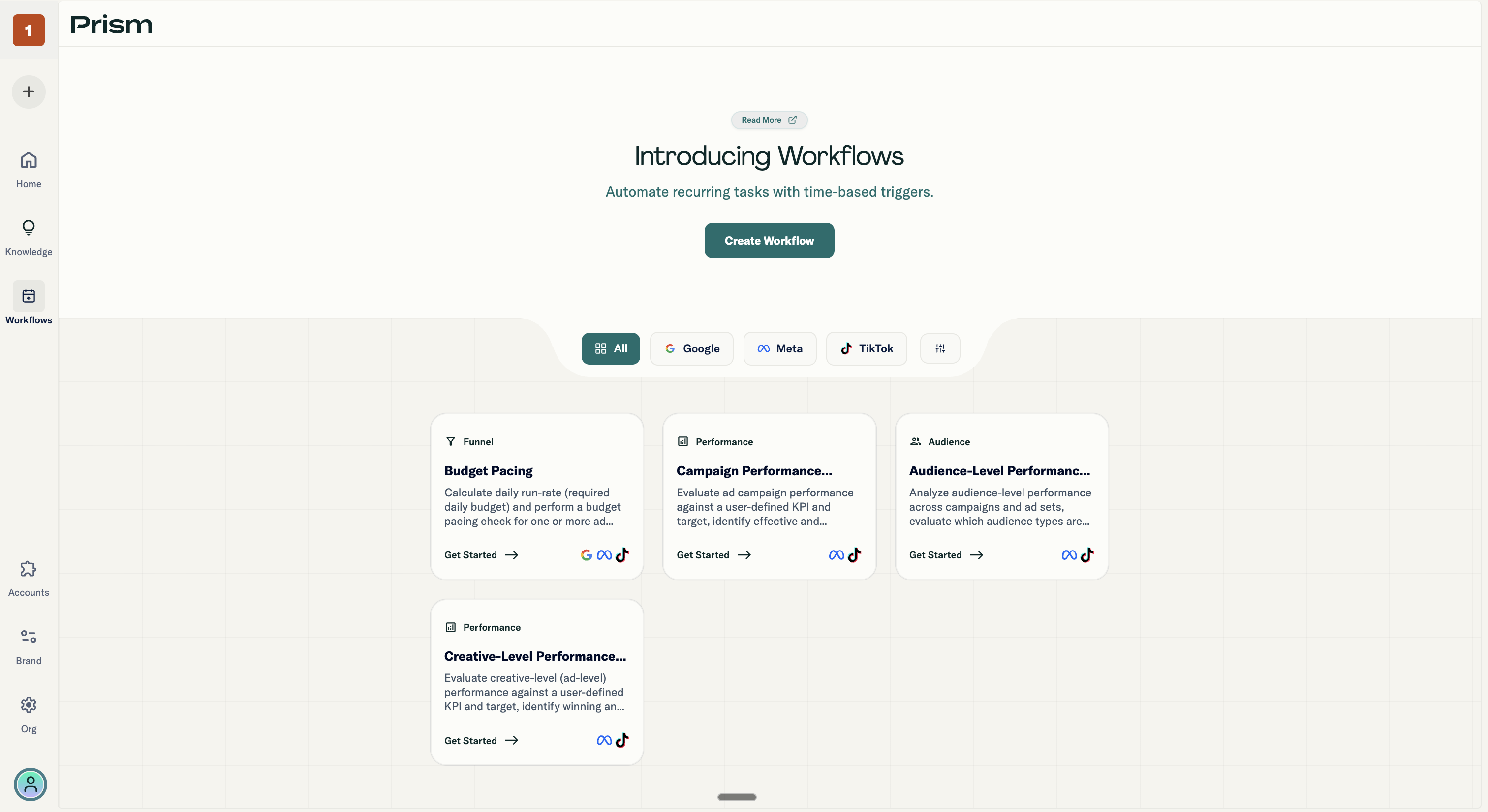 Scheduled Workflows Main Screen